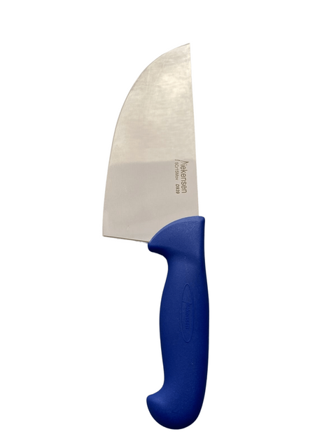 a blue knife with a white handle on a black background