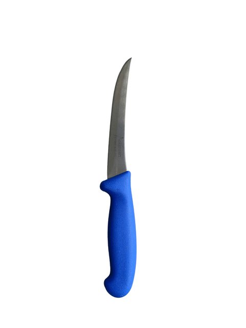 a knife with a blue handle on a black background