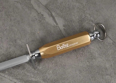 Butchers BOOST 12" Knife Sharpener Rod Microfine Knife Sharpening Steel Gold AllYourBlades