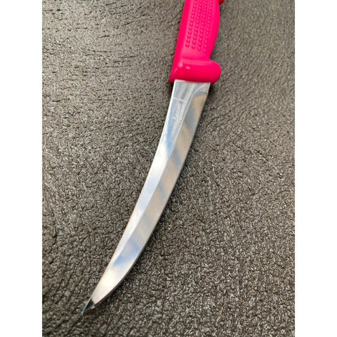 Diekensen 6' Curved Stiff Boning Knife Pink Ridged Grip Handle AllYourBlades