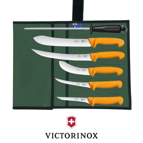 Swibo Victorinox 6PCS Butchers Farmer Hunter Knife Set Boning Slicing 12" Steel