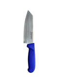 a knife with a blue handle on a black background
