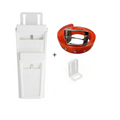 a white plastic object with a red belt around it