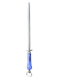 a metal pole with a blue handle on a black background