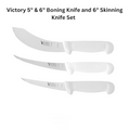 a set of three knives, including a 5" and a 6" Boning Knife and a 6" Skinning Knife, arranged in a row.
