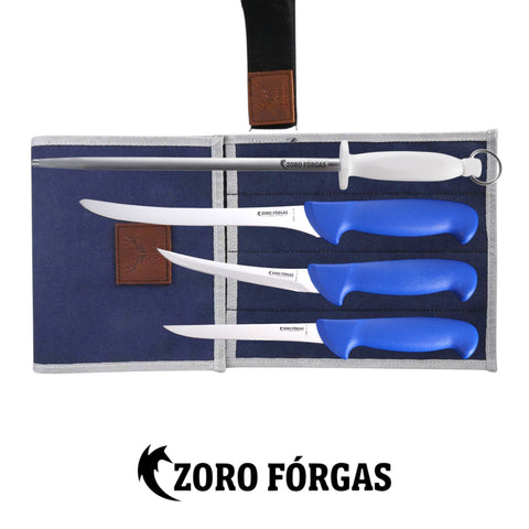 Zoro Forgas 4PCS Fishing Knife Set with Flexible Fillet Narrow Fillet & Boning Knives Canvas Wrap