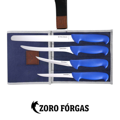 Zoro Forgas 4PCS Fisherman Knife Set Filleting & Boning Knife Set with Canvas Wrap