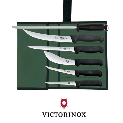 Victorinox 6PCS Deluxe Butcher Skinner Breaking Knife Set with Canvas Knife Wrap