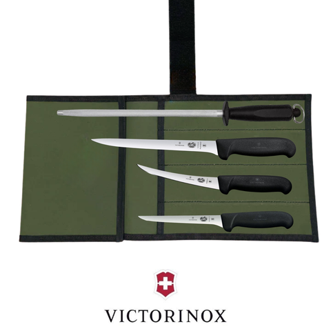 Victorinox 4PCS Fishermens Top Shelf Flexible Boat Fishing Knife Set with Canvas Wrap