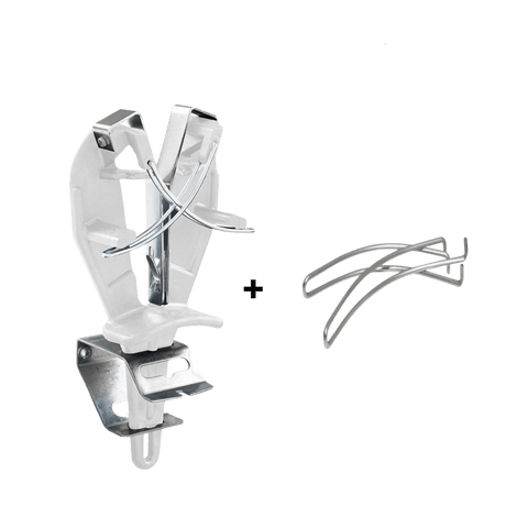 a pair of white brackets and a bmw emblem
