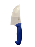 a blue knife with a white handle on a black background