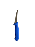 a blue handled knife on a black background