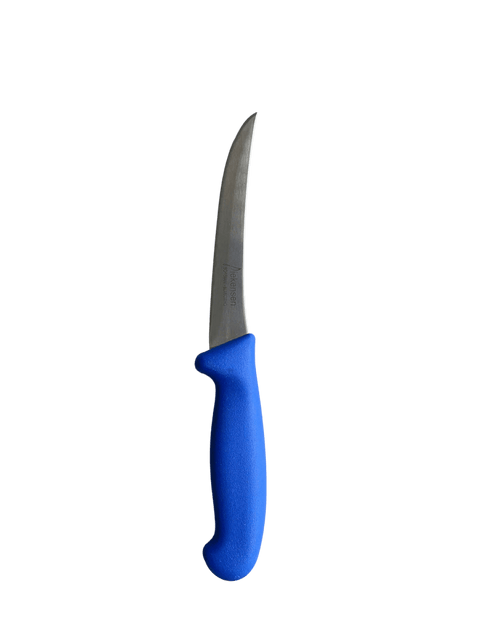 a knife with a blue handle on a black background