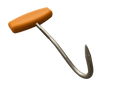 a metal hook with an orange handle on a black background