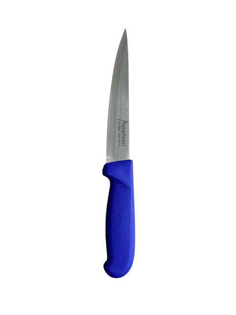 a knife with a blue handle on a black background