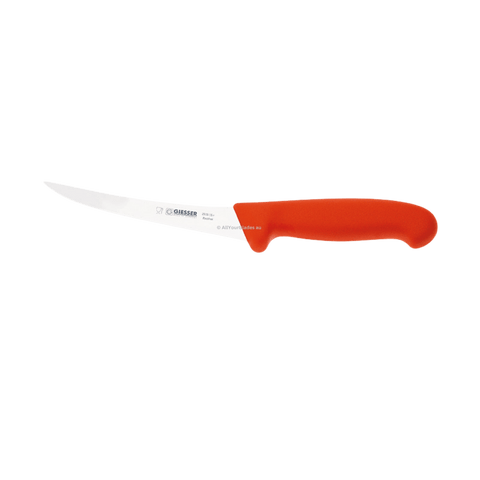 a red and white knife on a black background