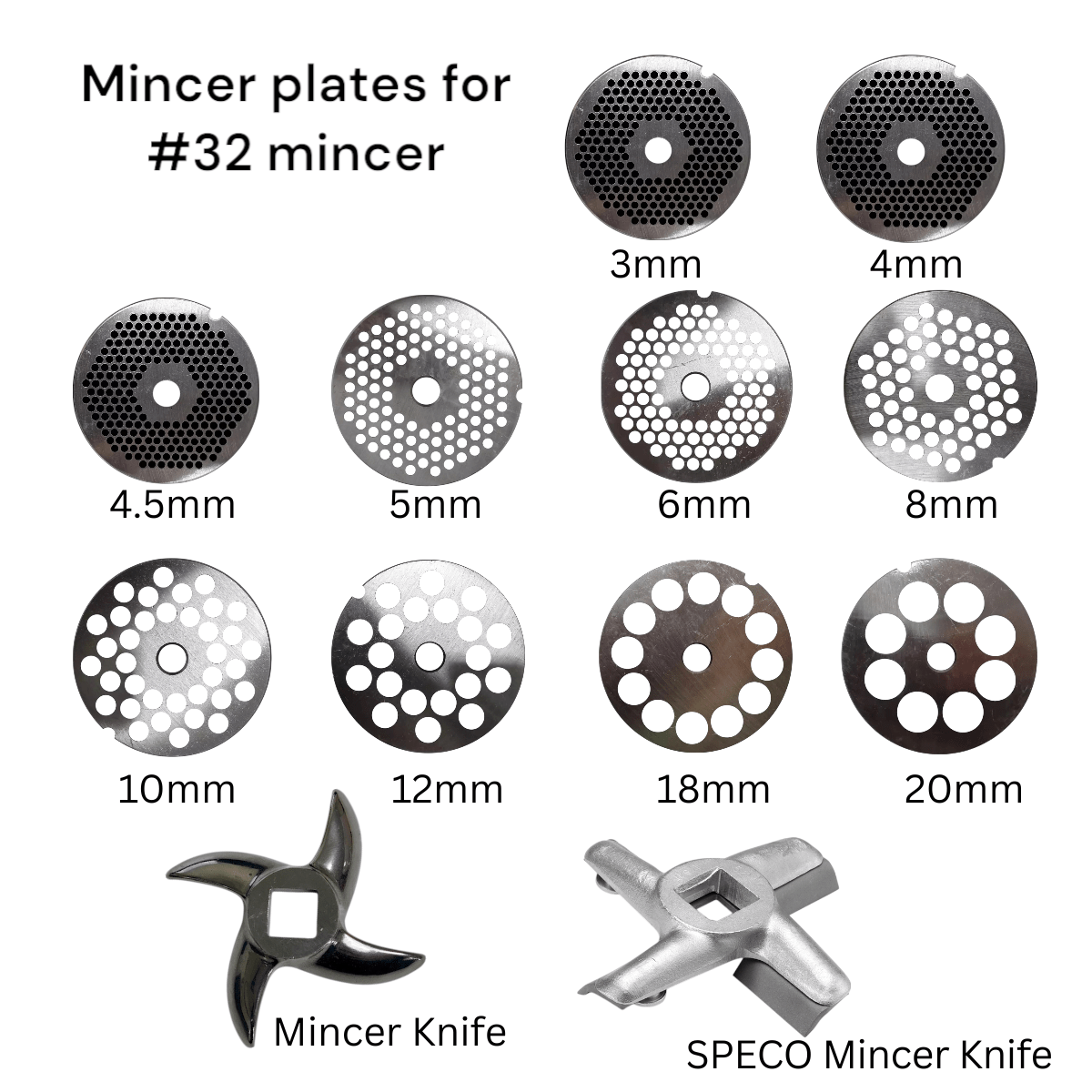 Mincer Plate Parts No.32 Sizes - 3,4,5,6,8,10,12,16 & 20mm Holes