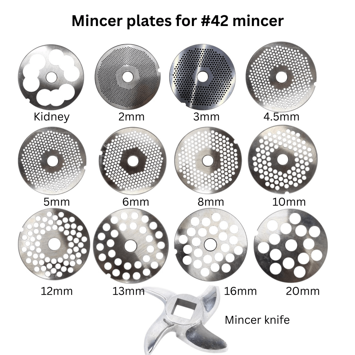Mincer Plate Parts No.42 Sizes - 0,2,3,4.5,6,10,13,16 & 20mm Holes