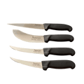 three knives sitting side by side on a black background