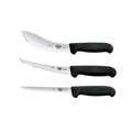 three knives with black handles on a black background