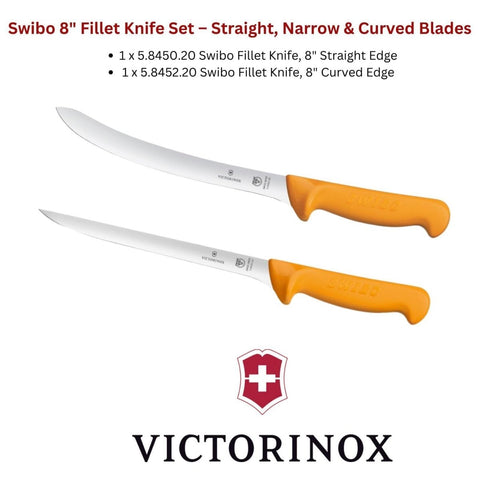 Set of 2 Swibo 8" Curved Flexible Fish Fillet Knives, Yellow