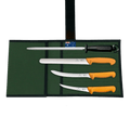 a set of five knives in a case