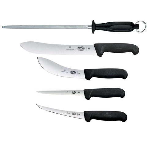 Victorinox 5pc Butcher Skinning Boning Butcher Knife Set Fibrox 10" Steel Black