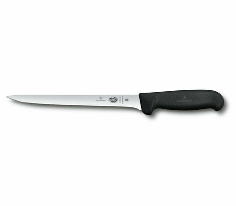 VICTORINOX BLACK FIBROX FILLETING 20CM KNIFE NARROW FLEXIBLE FISH 5.3763.20