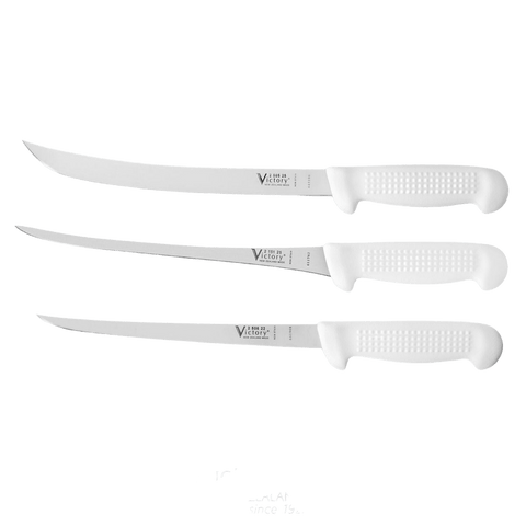 a set of three knives sitting next to each other