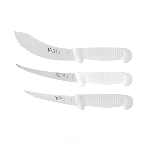 three knives are shown on a black background