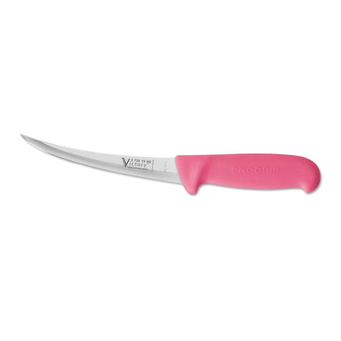 Victory Knives Narrow Curved Boning Knife, Hollow Ground, 15cm - Pink Non-Slip