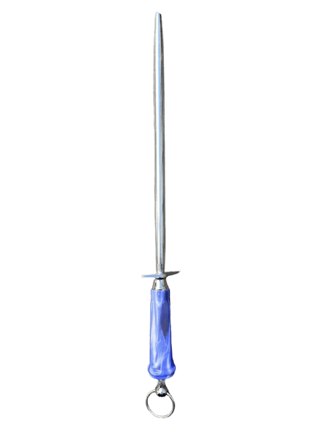 a metal pole with a blue handle on a black background