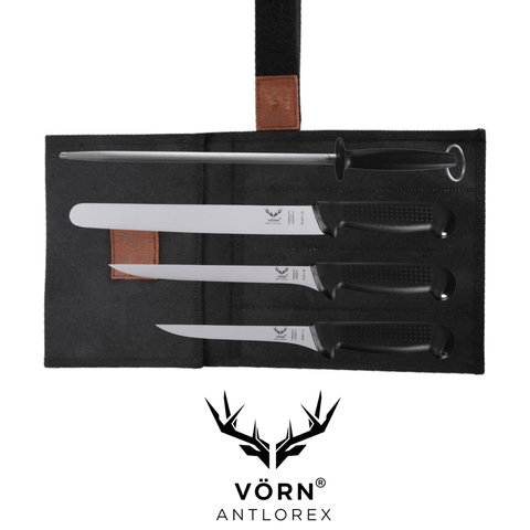 Vorn Antlorex 4PCS Boat Knife Set with 12" Sharpening Steel & Canvas Wrap