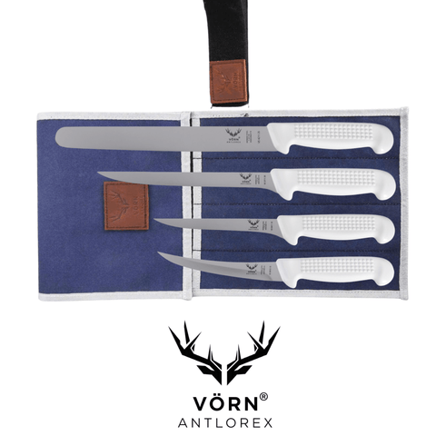 Vorn Antlorex 4PCS Professional Boat Filleting & Boning Knife Set with Canvas Wrap