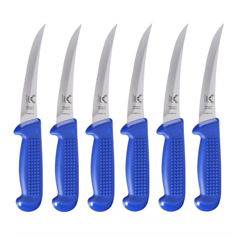 Vorn Antlorex 6" Curved Stiff Hollow Ground Boning 6-Piece knife Set– Professional Butcher Knives 15cm| German Stainless Steel Meat Processing Knives | Black, White, Blue, Pink
