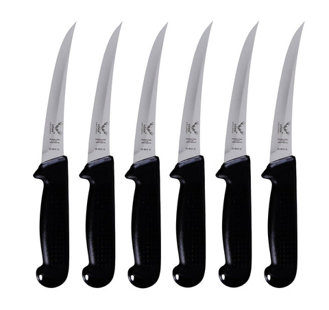 Vorn Antlorex 6" Curved Stiff Hollow Ground Boning 6-Piece knife Set– Professional Butcher Knives 15cm| German Stainless Steel Meat Processing Knives | Black, White, Blue, Pink
