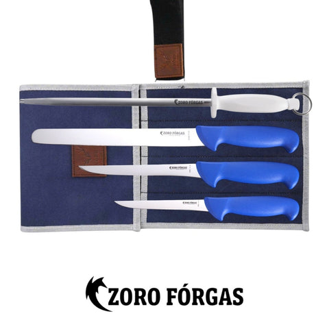 Zoro Forgas 4PCS Boat Knife Set with 12" Sharpening Steels & Canvas Wrap