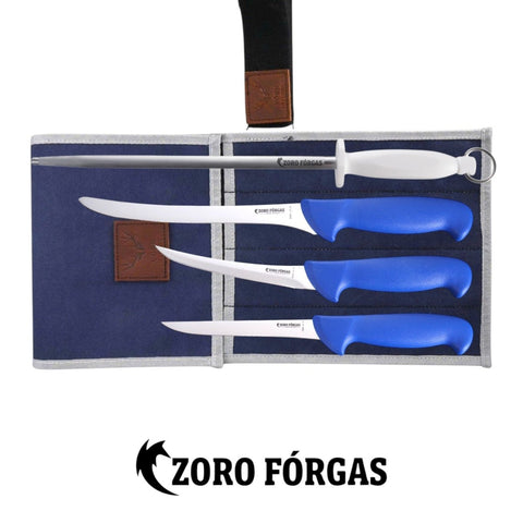 Zoro Forgas 4PCS Fishing Knife Set with Flexible Fillet Narrow Fillet & Boning Knives Canvas Wrap
